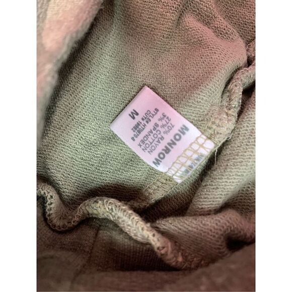 Monrow Women's Green Camo Striped Trim Rayon Blend Pullover Sweatshirt Medium - Picture 8 of 9